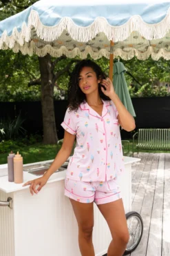 Women's Short Sleeve Pajama Set in Sakura Ice Cream
