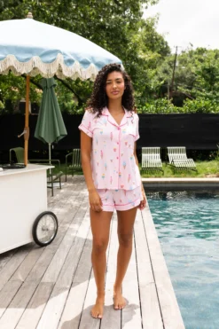 Women's Short Sleeve Pajama Set in Sakura Ice Cream