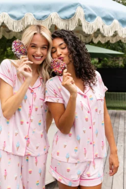 Women's Short Sleeve Pajama Set in Sakura Ice Cream