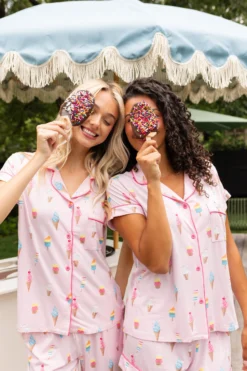 Women's Short Sleeve Pajama Set in Sakura Ice Cream