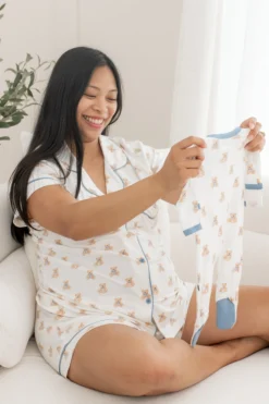 Women’s Short Sleeve Pajama Set in Teddy Bear