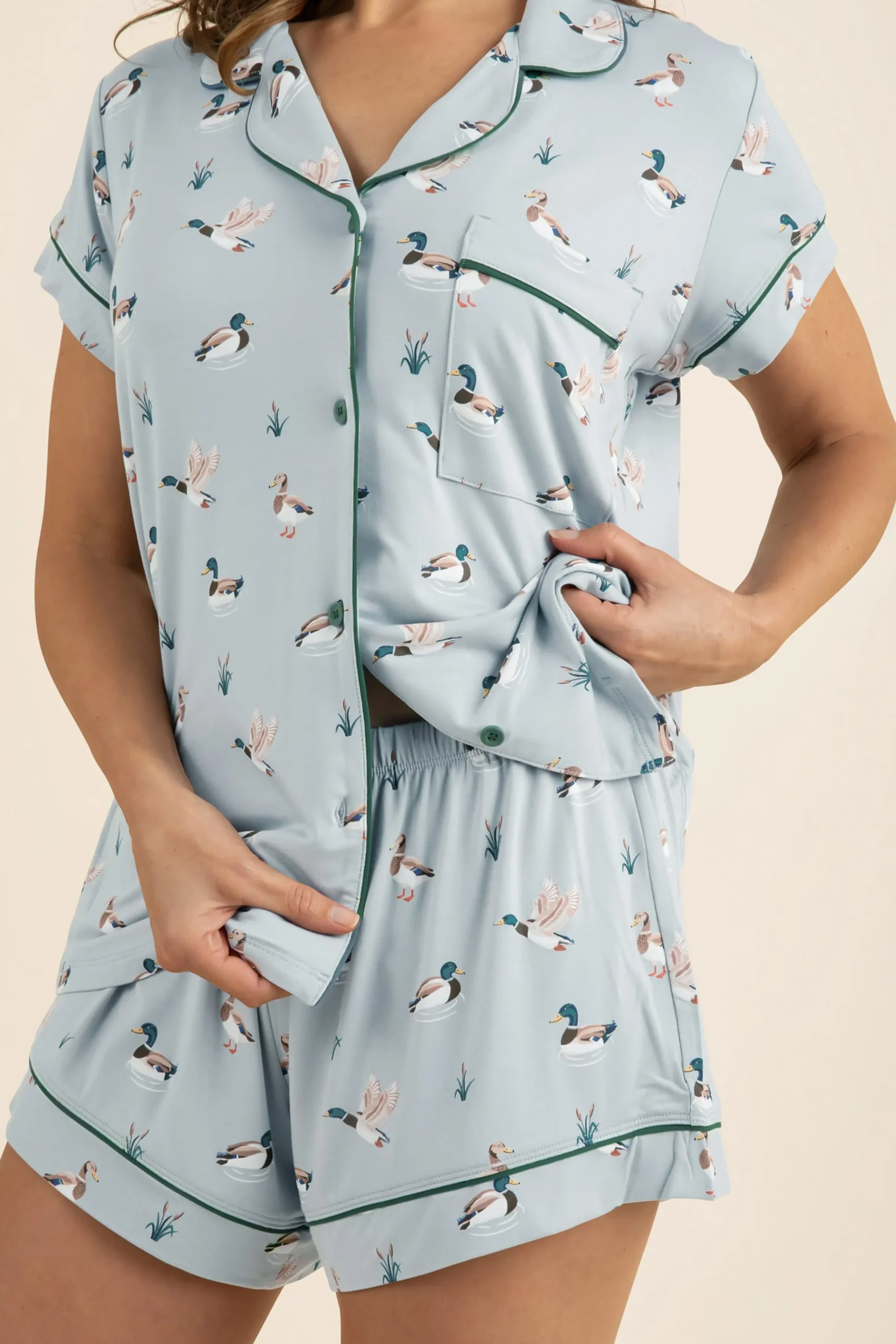 Women's Short Sleeve Pajama Set in Mallard Duck