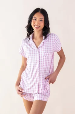 Women's Short Sleeve Pajama Set in Gingham Thistle