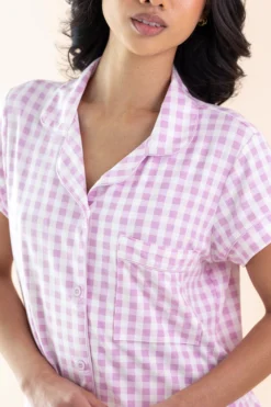 Women's Short Sleeve Pajama Set in Gingham Thistle