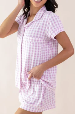 Women's Short Sleeve Pajama Set in Gingham Thistle