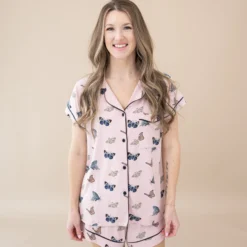 Women’s Short Sleeve Pajama Set in Blush Butterfly