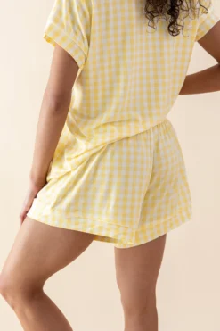 Women's Short Sleeve Pajama Set in Gingham Chamomile