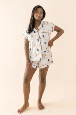 Women's Short Sleeve Pajama Set in Fluffy Dog