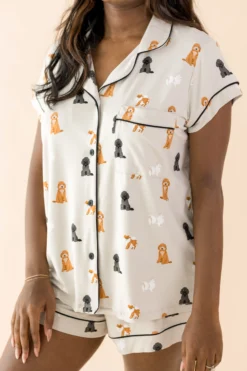 Women's Short Sleeve Pajama Set in Fluffy Dog