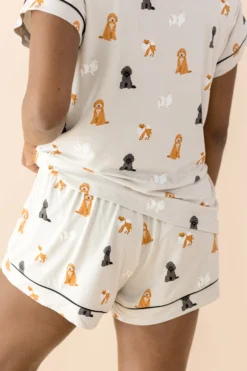 Women's Short Sleeve Pajama Set in Fluffy Dog