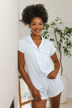 Women's Short Sleeve Pajama Set in Small Mist Stripe