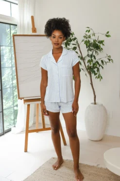 Women's Short Sleeve Pajama Set in Small Mist Stripe