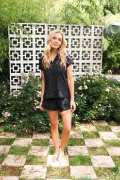 Women’s Short Sleeve Pajama Set in Midnight Leopard