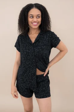 Women’s Short Sleeve Pajama Set in Midnight Leopard
