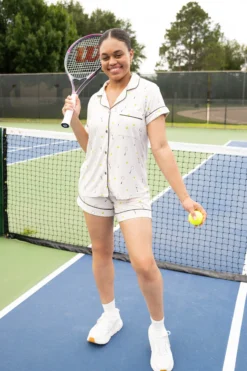 Women's Short Sleeve Pajama Set in Tennis