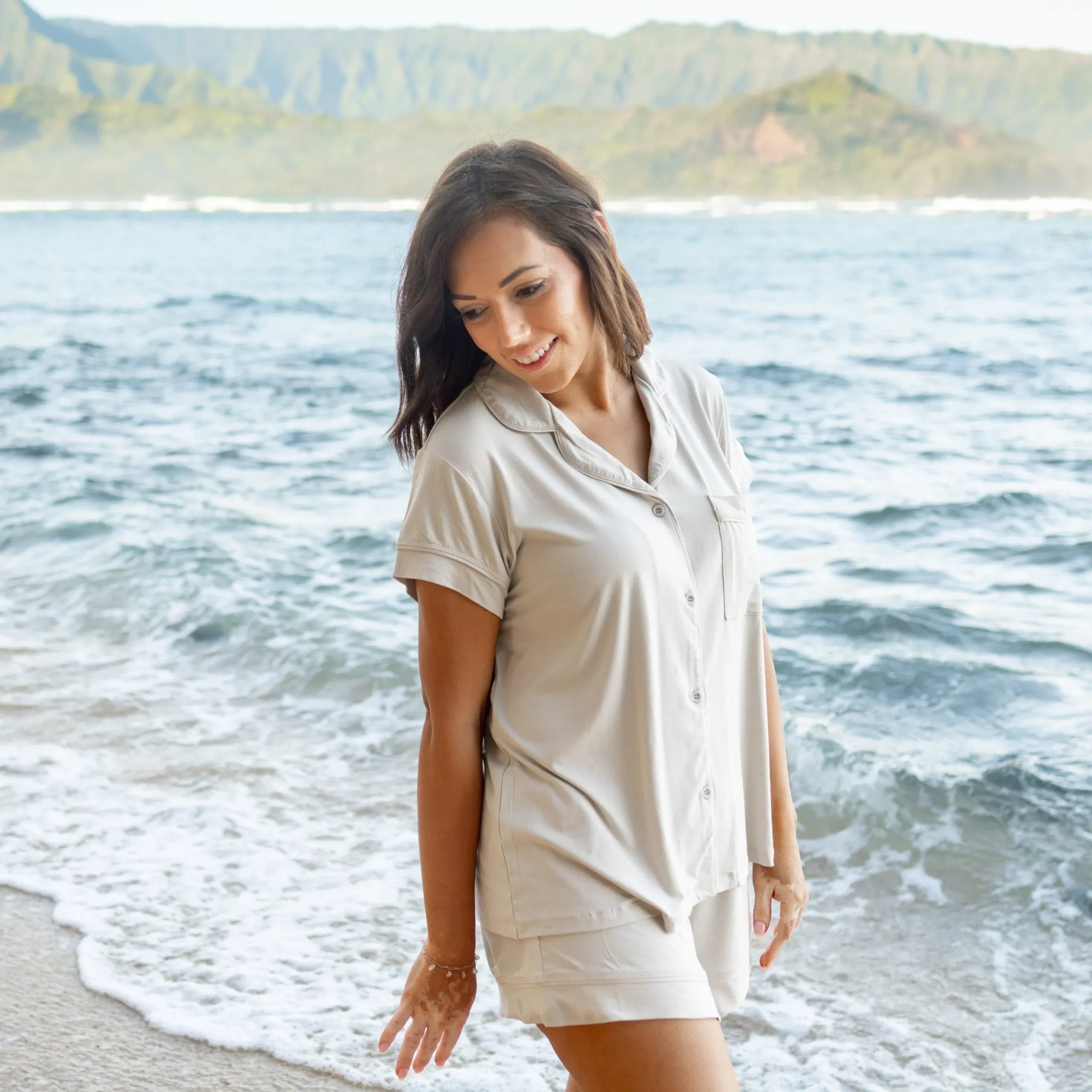 Women’s Short Sleeve Pajama Set in Oat