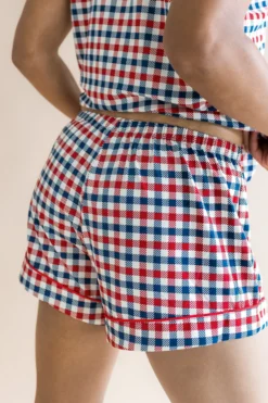 Women's Short Sleeve Pajama Set in Patriotic Gingham