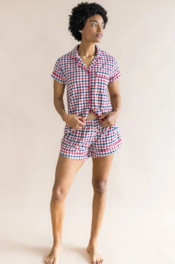 Women's Short Sleeve Pajama Set in Patriotic Gingham