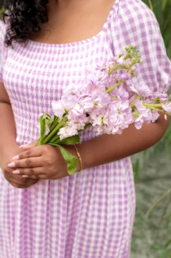 Women’s Smocked Dress in Gingham Thistle