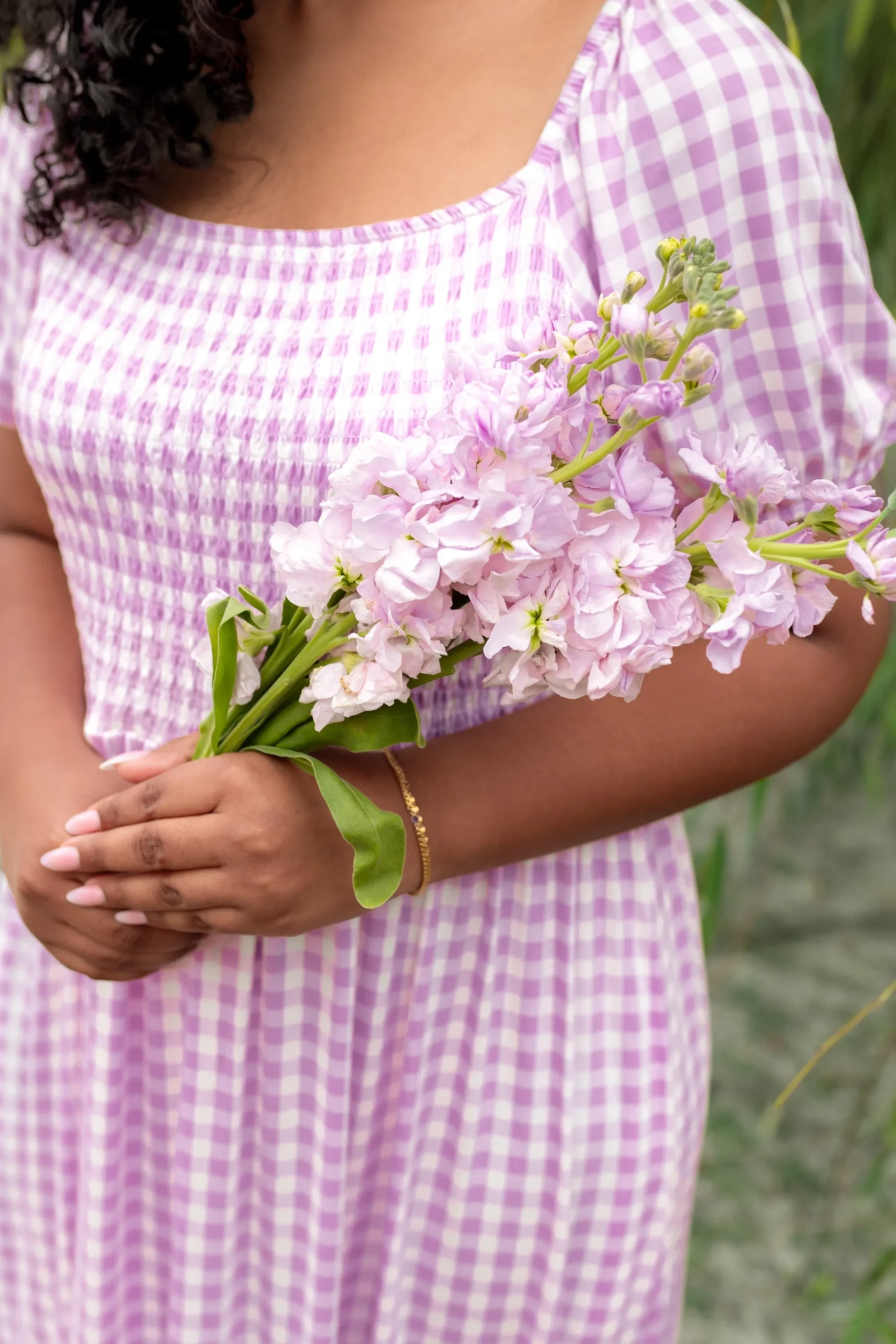 Women’s Smocked Dress in Gingham Thistle