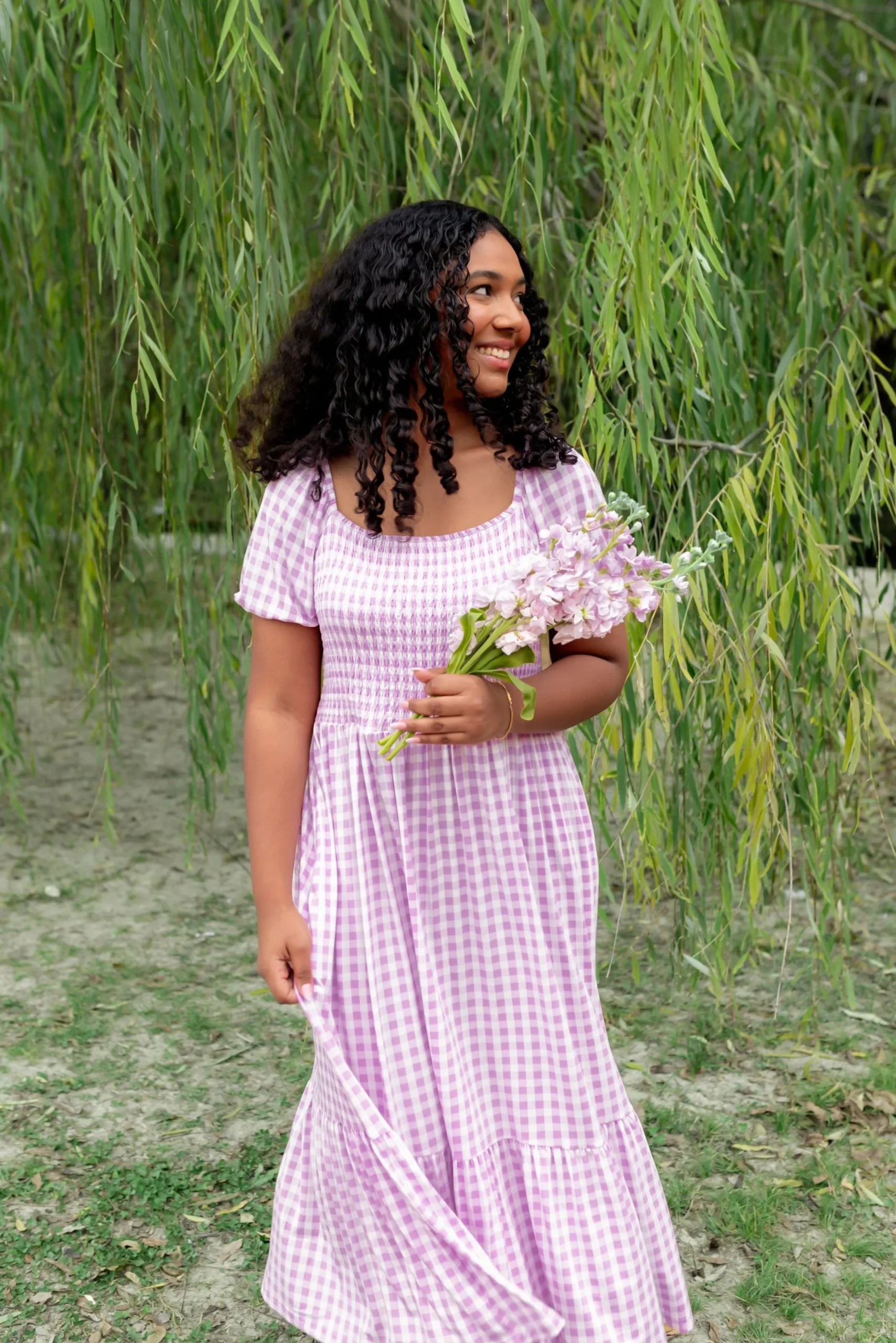Women’s Smocked Dress in Gingham Thistle