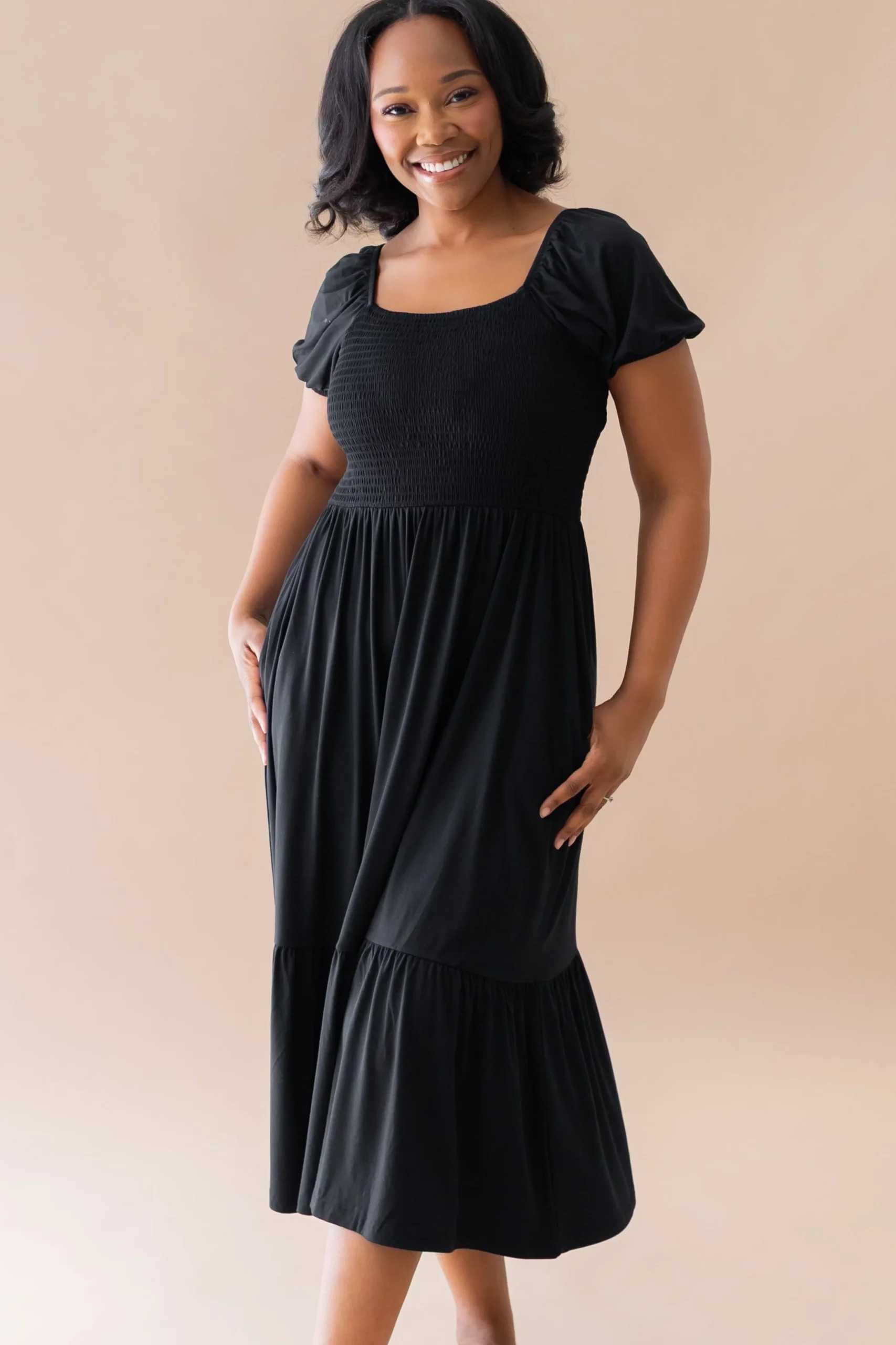 Women’s Smocked Dress in Midnight