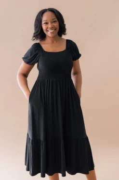Women’s Smocked Dress in Midnight