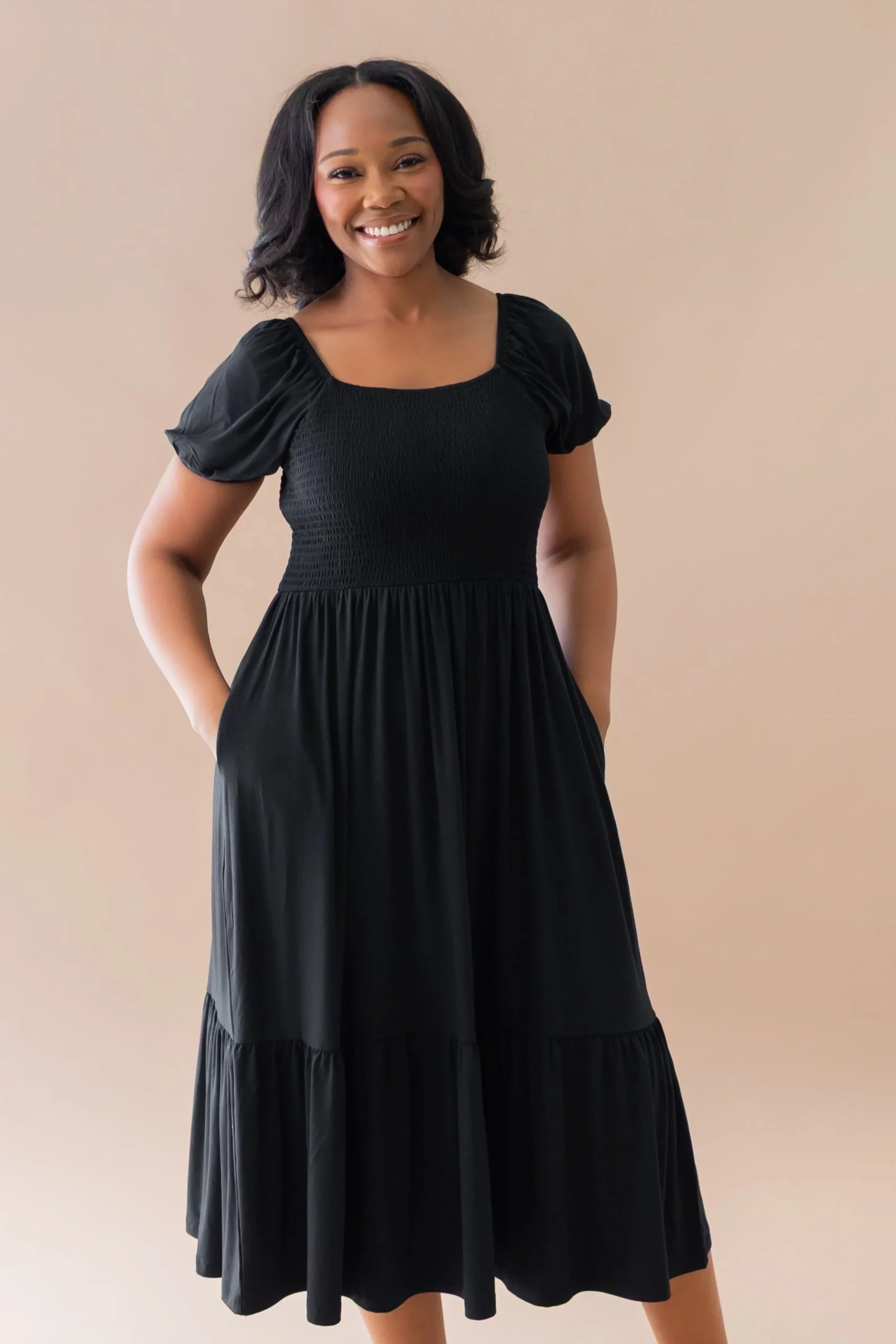 Women’s Smocked Dress in Midnight