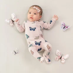 Zippered Footie in Blush Butterfly