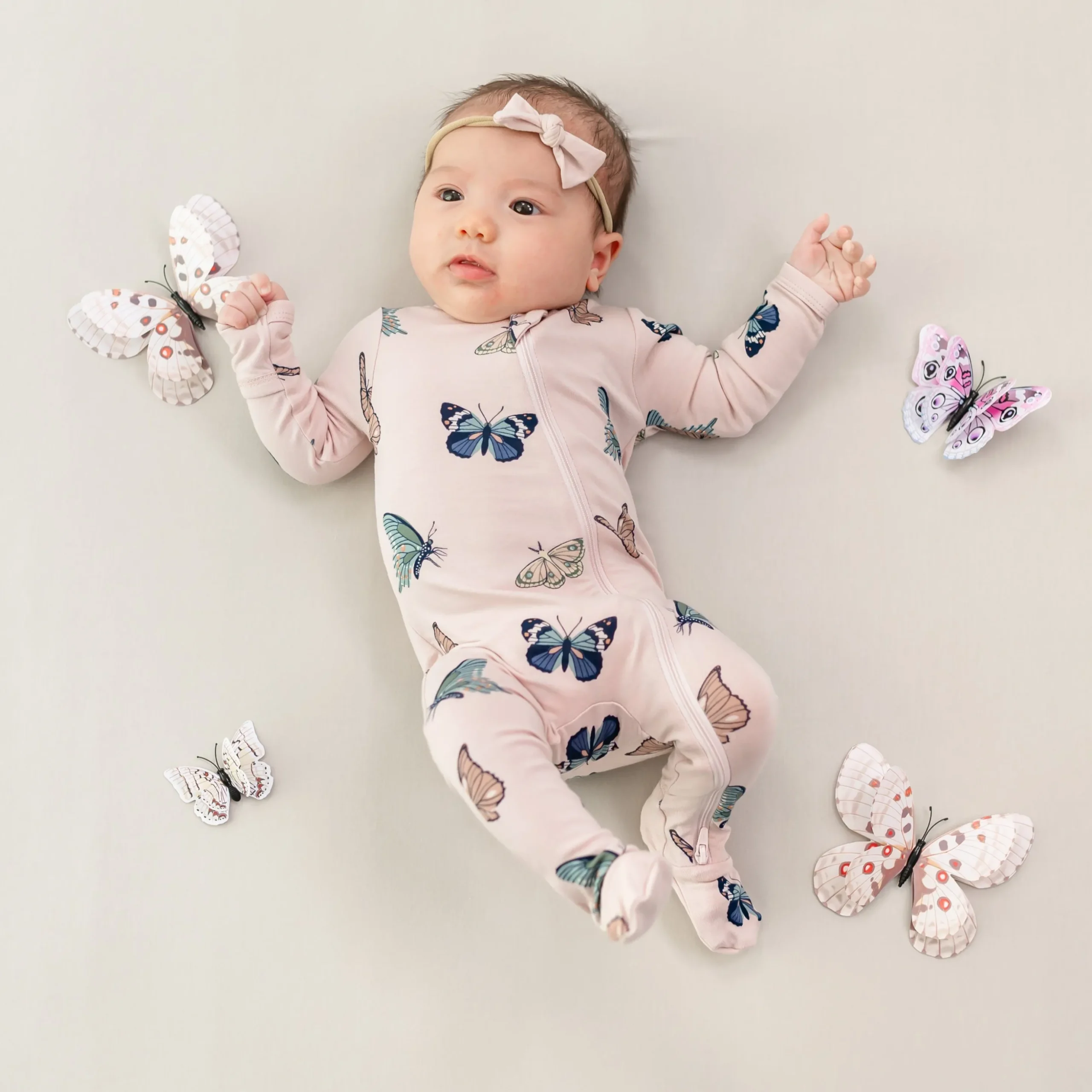 Zippered Footie in Blush Butterfly