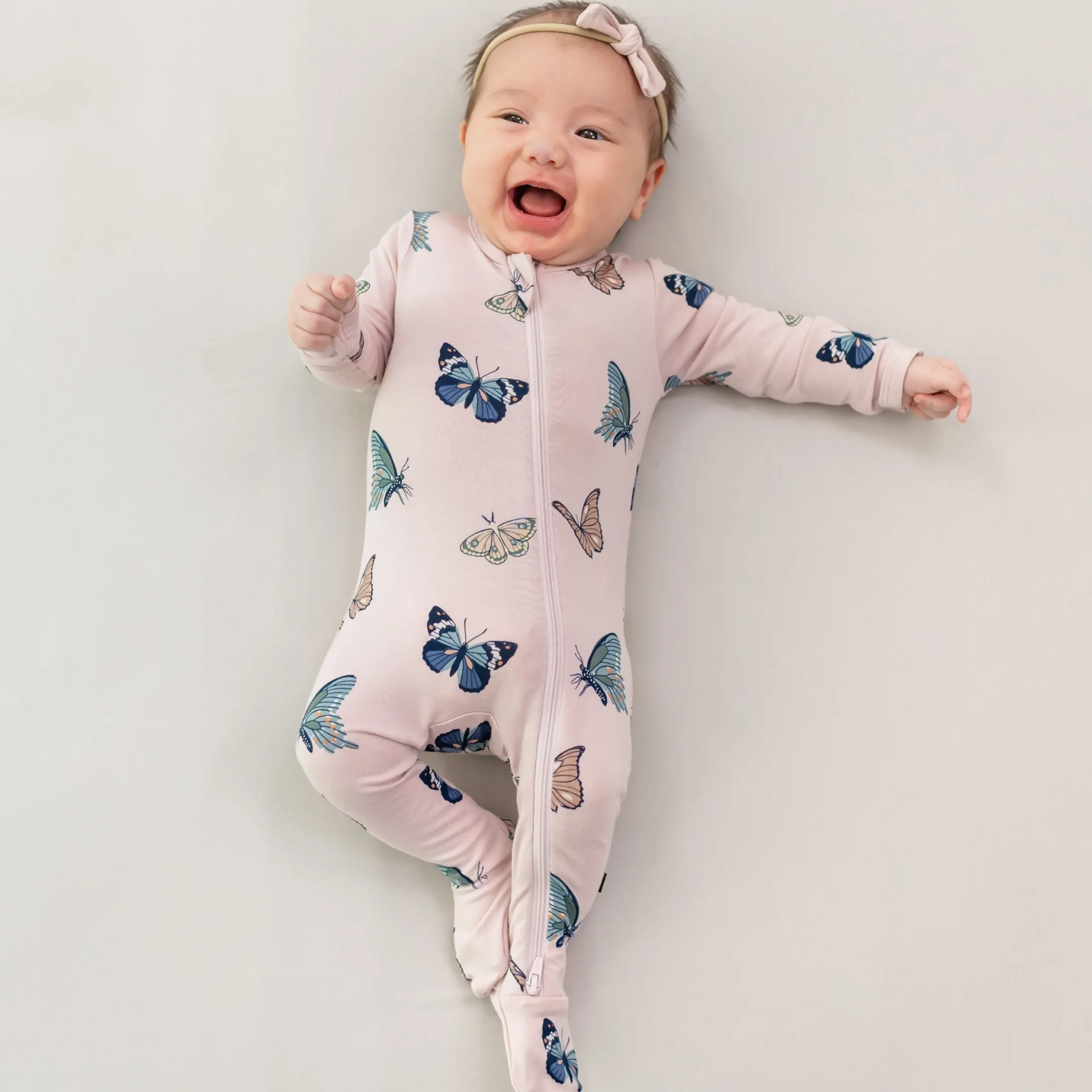 Zippered Footie in Blush Butterfly