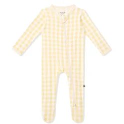 Zippered Footie in Gingham Chamomile
