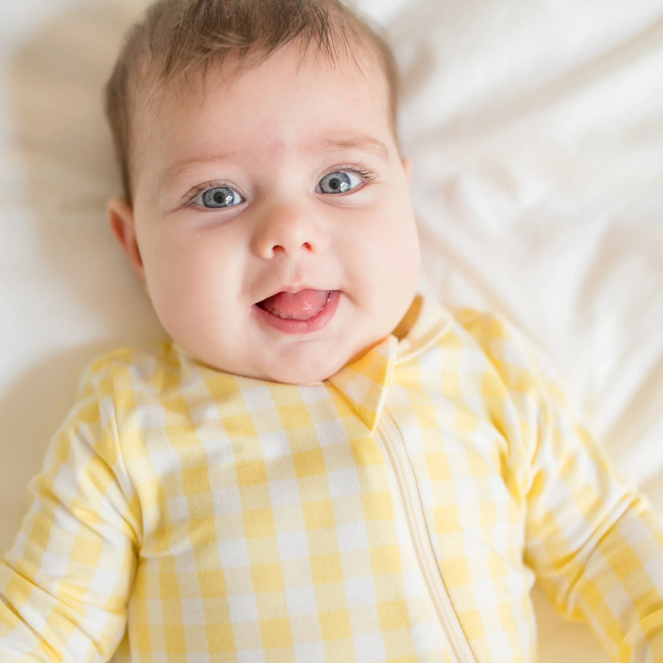 Zippered Footie in Gingham Chamomile
