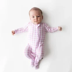 Zippered Footie in Gingham Thistle