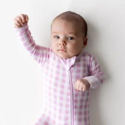 Zippered Footie in Gingham Thistle