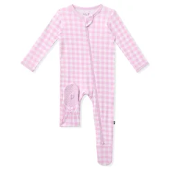 Zippered Footie in Gingham Thistle
