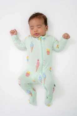 Zippered Footie in Mint Ice Cream