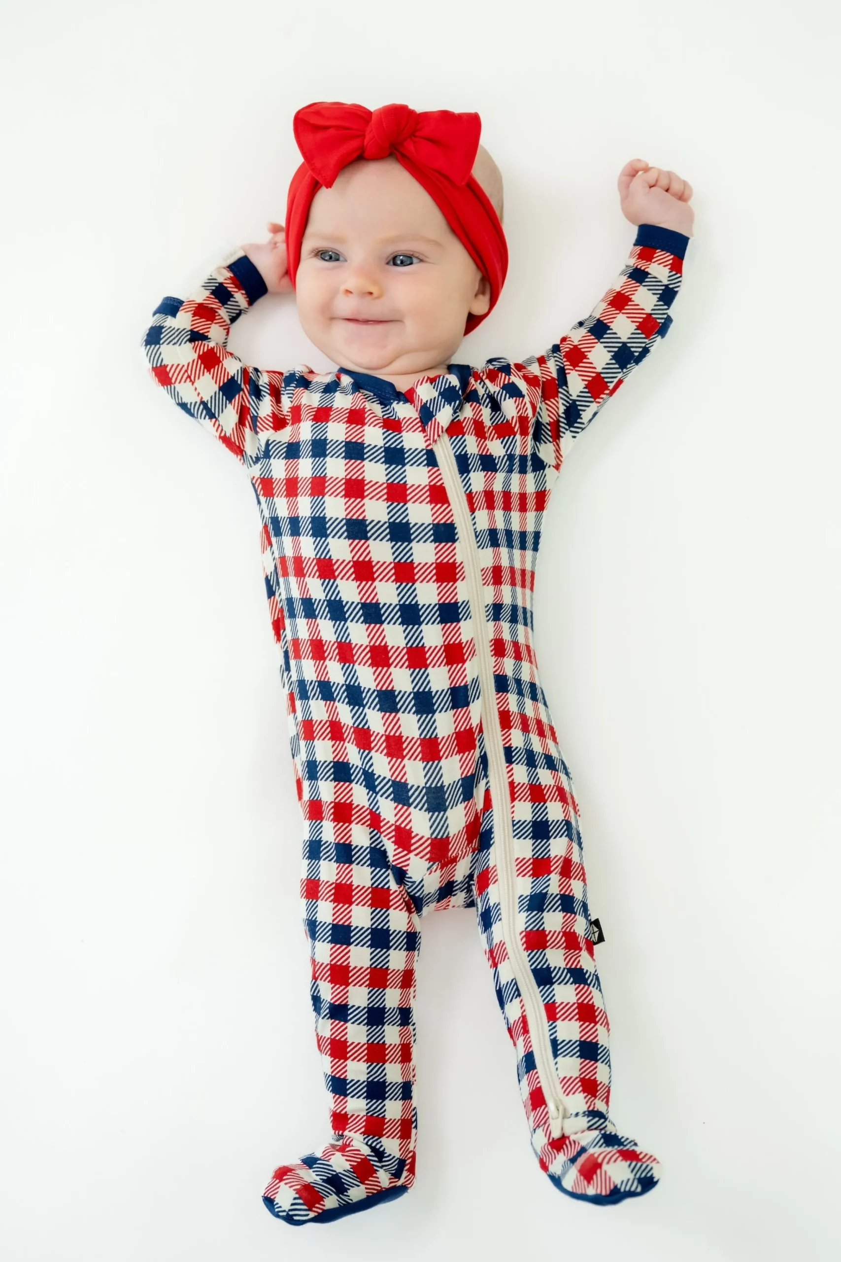 Zippered Footie in Patriotic Gingham