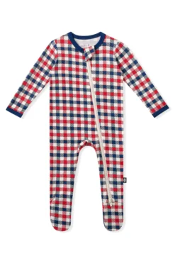 Zippered Footie in Patriotic Gingham