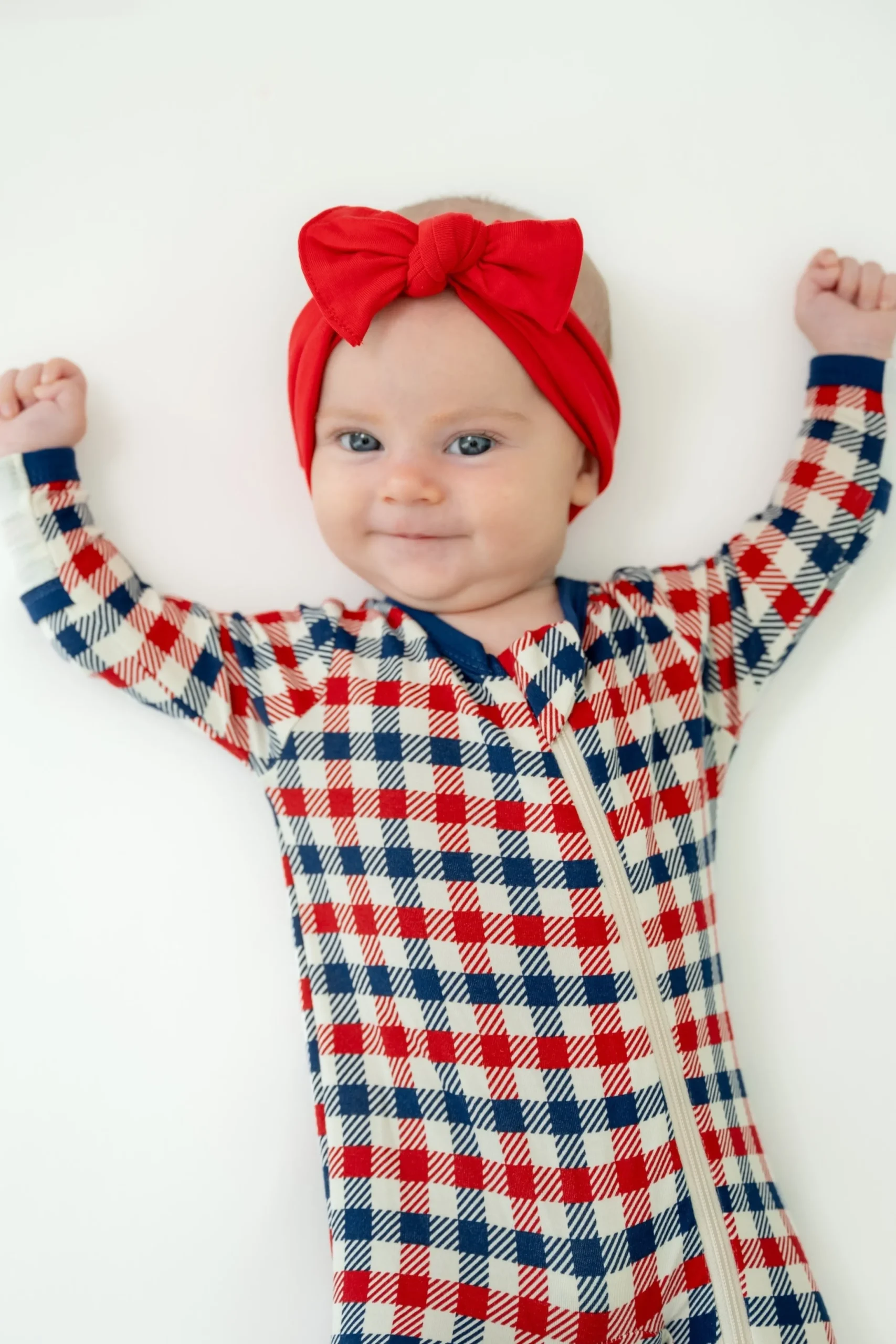Zippered Footie in Patriotic Gingham
