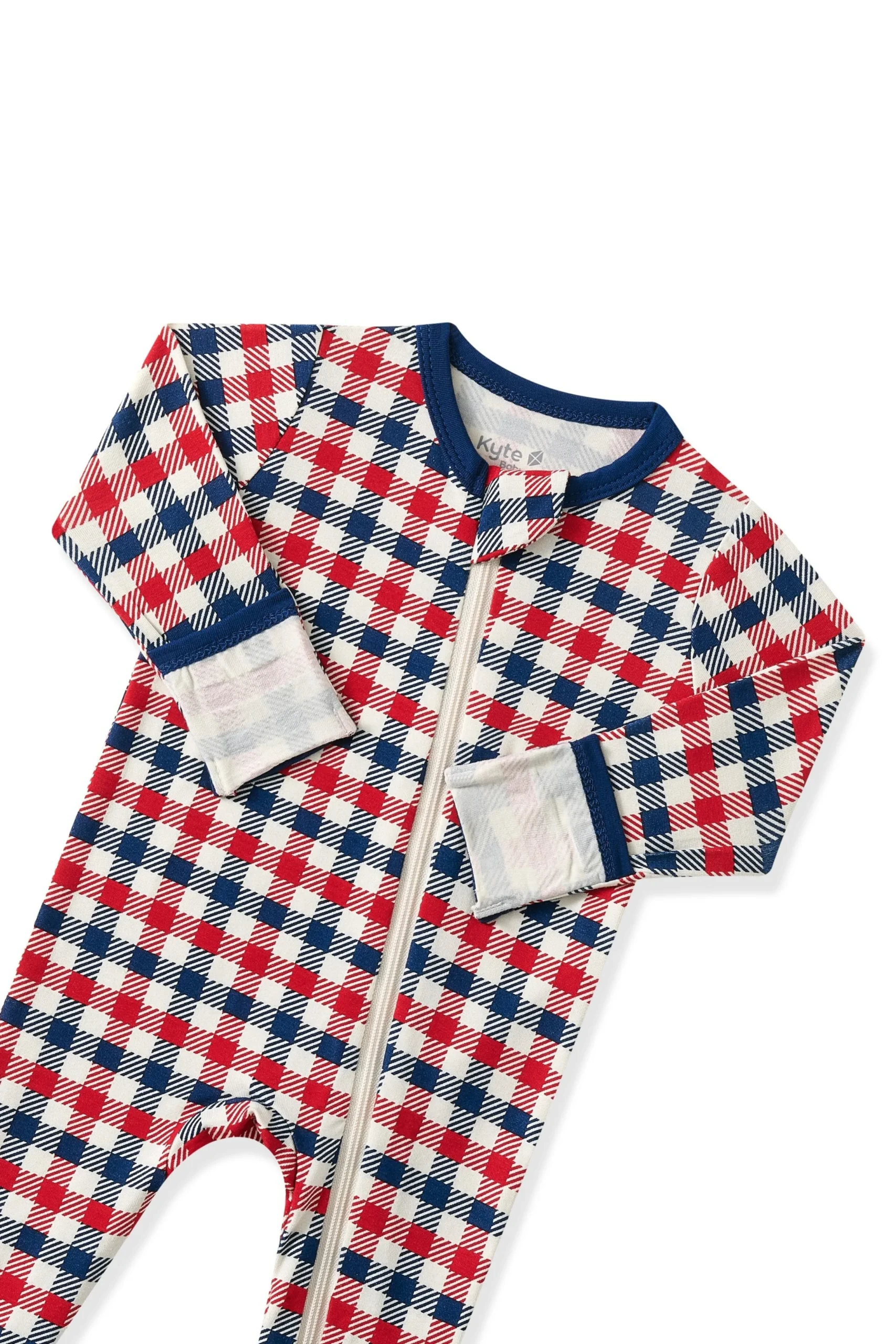 Zippered Footie in Patriotic Gingham