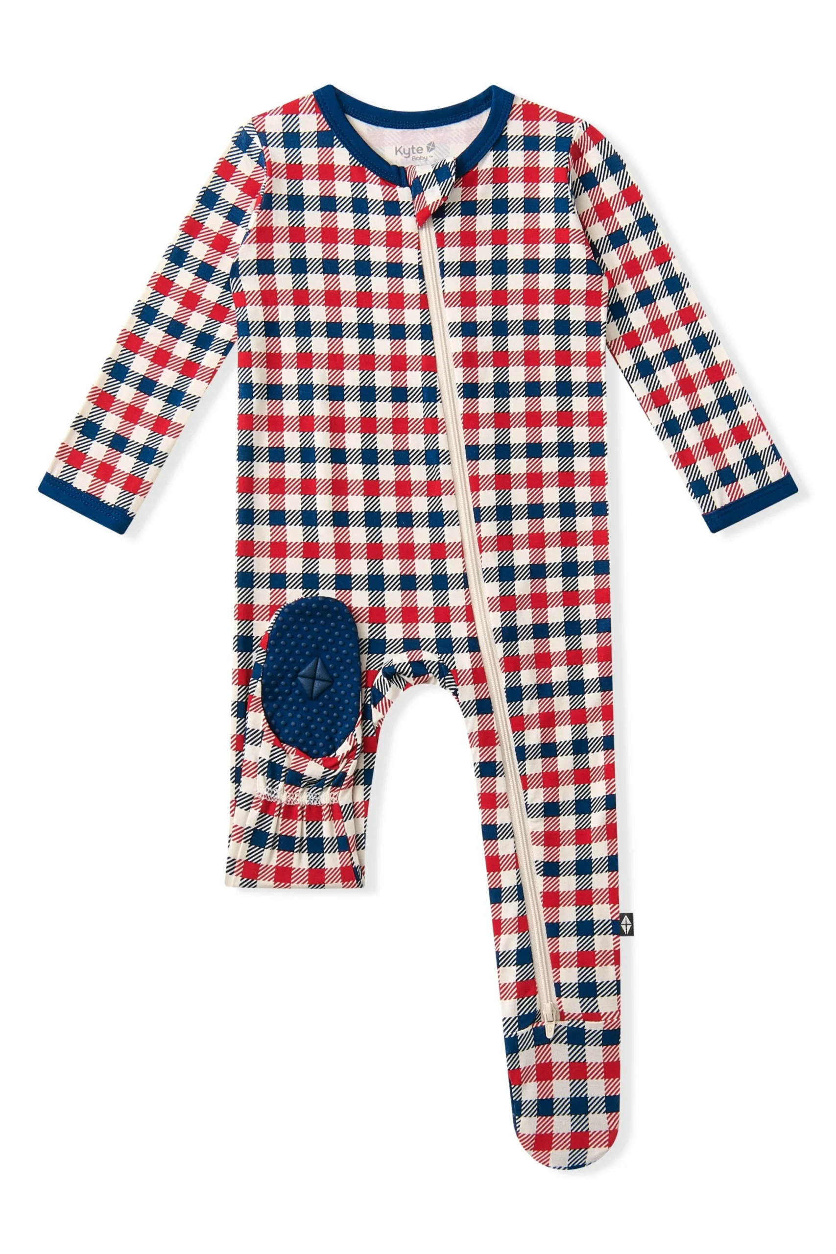 Zippered Footie in Patriotic Gingham