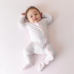 Zippered Footie in Small Sakura Stripe