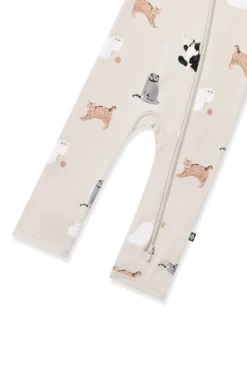 Zippered Romper in Fluffy Cat