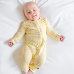 Zippered Romper in Gingham Chamomile