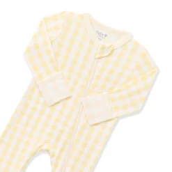 Zippered Romper in Gingham Chamomile