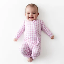 Zippered Romper in Gingham Thistle