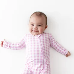 Zippered Romper in Gingham Thistle