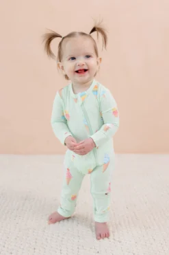 Zippered Romper in Mint Ice Cream