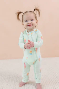 Zippered Romper in Mint Ice Cream